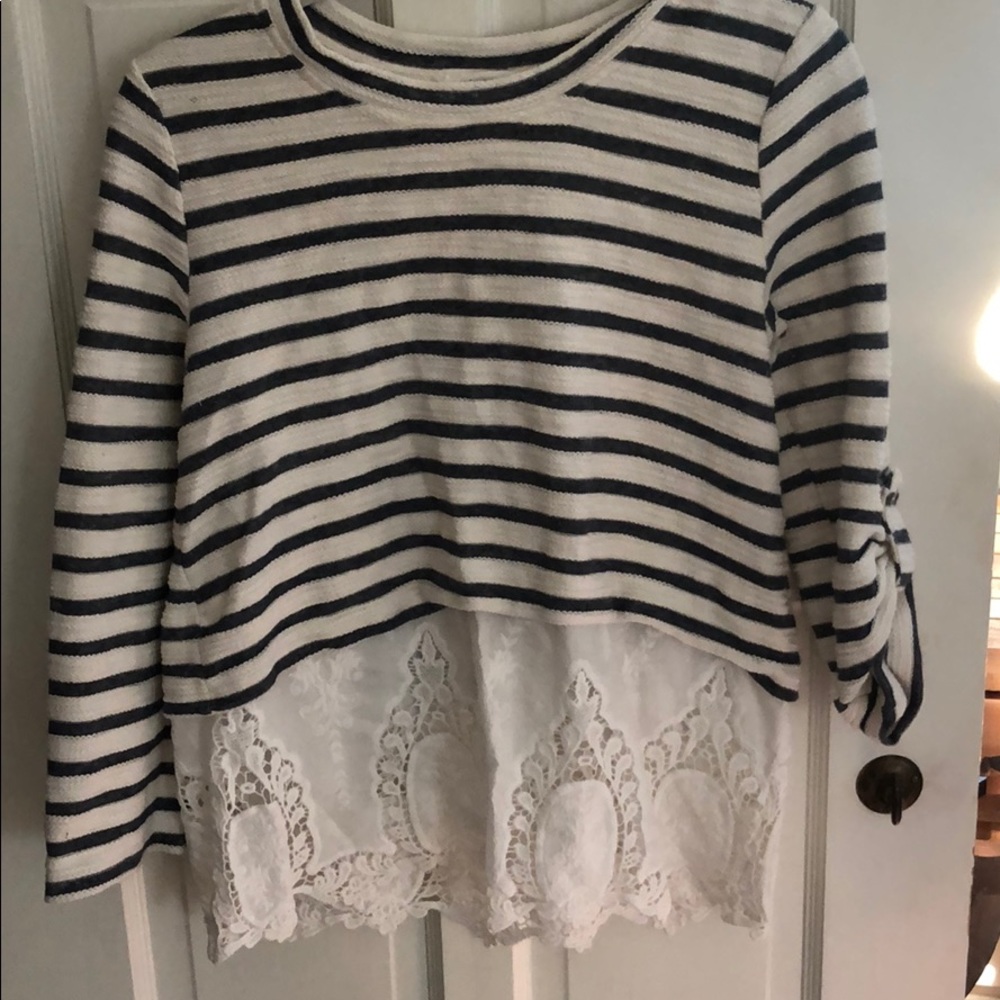 Stripes and lace sweater